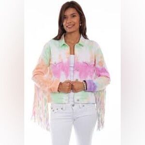 Scully Women's Tie-Dye fringed denim Cotton Coat S